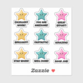 Sticker Bon Travail Rose Turquoise Jaune ! Étoiles (Feuille)