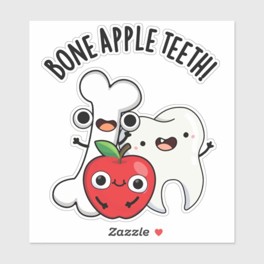 Sticker Bone Apple Teeth Funny Bona Appetit Pun (Feuille)