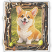 Sticker Bonheur, encadré - chiot Corgi (Devant)