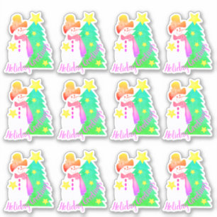 Sticker Bonhomme de neige avec roses et vert