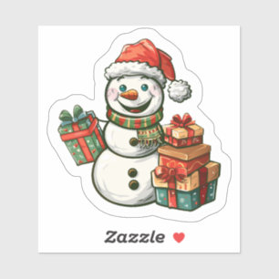 Sticker Bonhomme de neige joyeux avec cadeaux de Noël