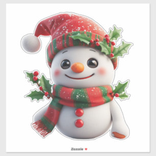 Sticker Bonhomme de neige joyeux avec chapeau de Père Noël