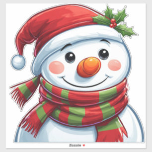 Sticker Bonhomme de neige joyeux avec chapeau de Père Noël