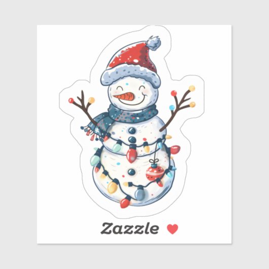 Sticker Bonhomme de neige joyeux habillé pour Noël (Feuille)