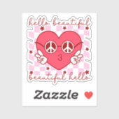 Sticker Bonjour Beau Coeur Rose (Feuille)