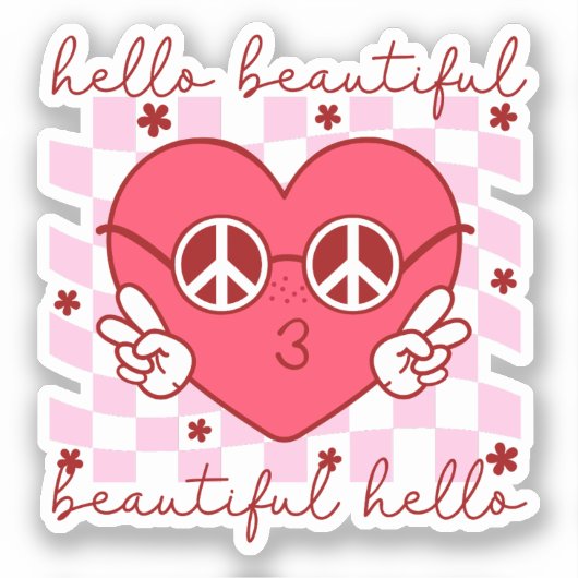 Sticker Bonjour Beau Coeur Rose (Recto)