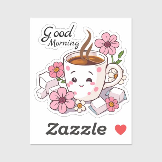 Sticker Bonjour | Café Cute Kawaii (Feuille)