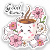 Sticker Bonjour | Café Cute Kawaii (Recto)