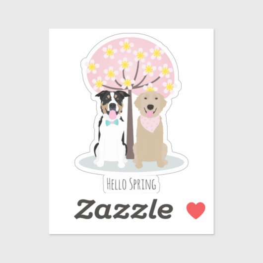 Sticker Bonjour Chiens De Printemps Par Cherry Blossom Arb (Feuille)