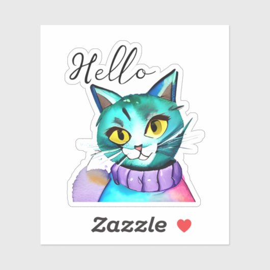 Sticker Bonjour  | Cute chat bleu Kitty (Feuille)