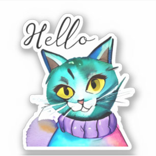 Sticker Bonjour    Cute chat bleu Kitty