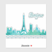 Sticker Bonjour de Paris France Watercolor Skyline (Feuille)