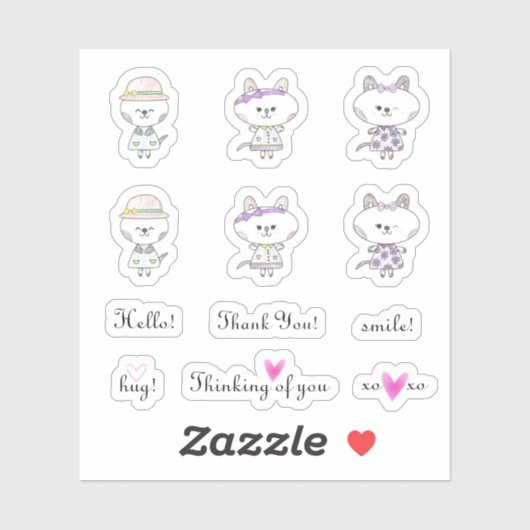 Sticker Bonjour Hug Sweet Sentiments et des chats mignons (Feuille)