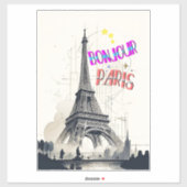 Sticker Bonjour Paris coloré (Feuille)