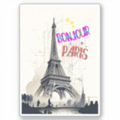 Sticker Bonjour Paris coloré (Devant)