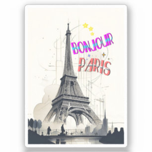 Sticker Bonjour Paris coloré
