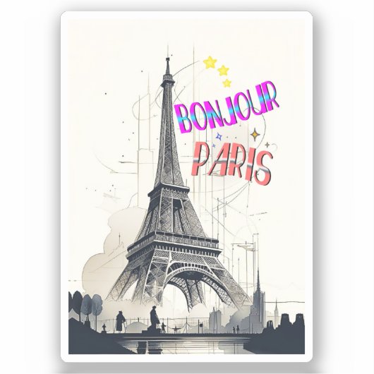 Sticker Bonjour Paris coloré (Recto)
