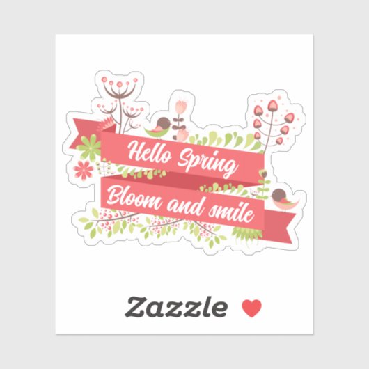 Sticker Bonjour Printemps, Fleurir et sourire (Feuille)