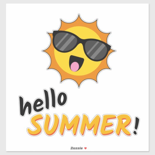 Sticker Bonjour Summer Sun avec lunettes de soleil (Feuille)