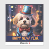 Sticker Bonne année, caniche maltaise, (Feuille)
