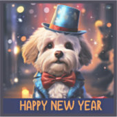 Sticker Bonne année, caniche maltaise, (Devant)