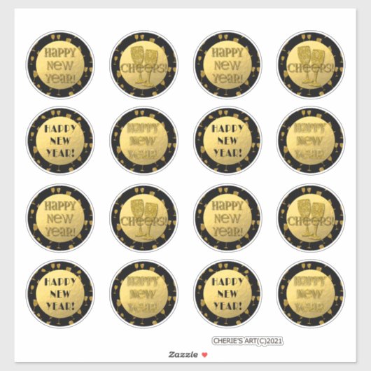 Sticker Bonne année ! Faux Gold Foil et Gold Parties scint (Feuille)