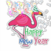 Sticker Bonne année, Flamant rose rose salutations (Devant)