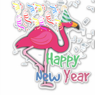 Sticker Bonne année, Flamant rose rose salutations