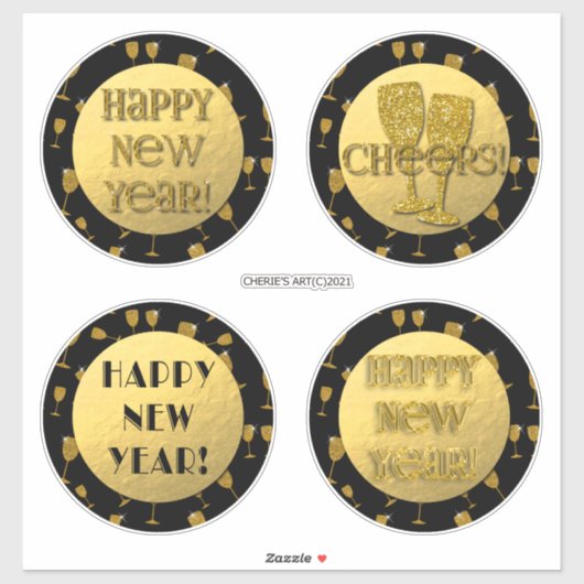 Sticker Bonne année Gold Faux Foil et Black (Feuille)