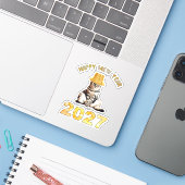Sticker Bonne année Miaou 2027 (Ordinateur portable avec iPhone)