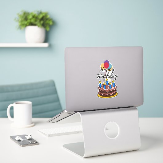 Sticker Bonne fête d'anniversaire (Ordinateur portable sur le bureau)