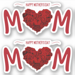 Sticker Bonne fête des mères Bouquet de coeur Rose