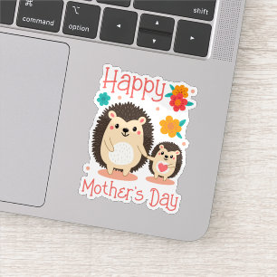 Sticker Bonne fête des Mères Maman et bébé hérisson