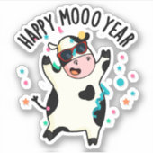 Sticker Bonne Moo Année Funny Cow Pun (Devant)