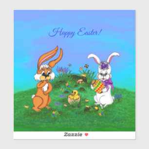 Sticker Bonne Pâques ! Lapin avec lapin et poussin