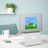 Sticker Bonne Pâques ! Lapin avec lapin et poussin (Ordinateur portable sur le bureau)