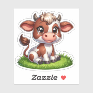 Sticker Bonne vache assise dans un pâturage