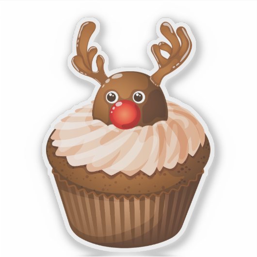 Sticker Bons Antlers Chocolat Cupcake Reindeer de Noël (Devant)