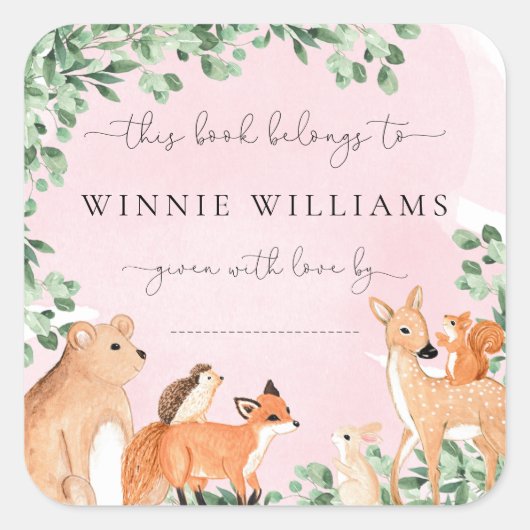 Sticker Bookplate Rose Boodland Animaux (Devant)