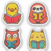 Sticker Bookworm Animals Lecture Livre mignonne Bookish (Devant)