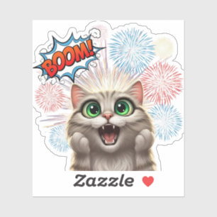 Sticker Boom ! Salut ! - Chat de feux d'artifice