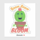 Sticker Boom Time To Bloom Cute Cactus Cartoon Joie (Feuille)