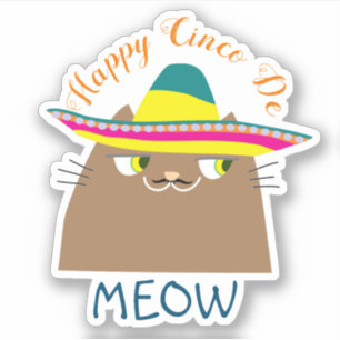 Sticker Booo The Cat Happy Cinco de Mayo, Cute Mexican