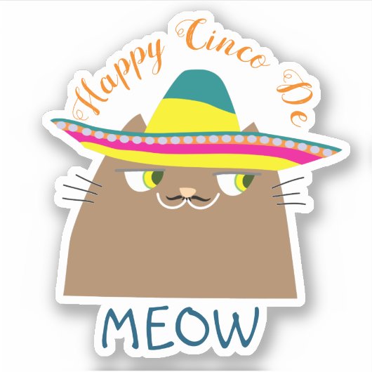 Sticker Booo The Cat Happy Cinco de Mayo, Cute Mexican (Devant)