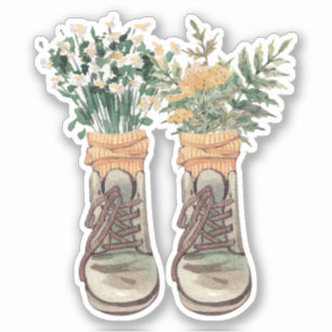 Sticker Boots et Fleurs sauvages randonnée