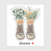 Sticker Boots et Fleurs sauvages randonnée (Feuille)