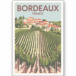 Sticker Bordeaux France Vineyard Travel Art Vintage<br><div class="desc">Conception de voyage vectorielle rétro Bordeaux. Bordeaux,  plaque tournante de la célèbre région viticole,  est une ville portuaire sur la Garonne dans le sud-ouest de la France.</div>