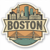 Sticker Boston Skyline Zakim Bridge Retro Travel Badge (Devant)