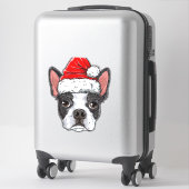 Sticker Boston Terrier Chien de Noël Santa Hat Xmas Boys K (Sur valise)