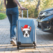 Sticker Boston Terrier Chien de Noël Santa Hat Xmas Boys K (Valise Insitu)